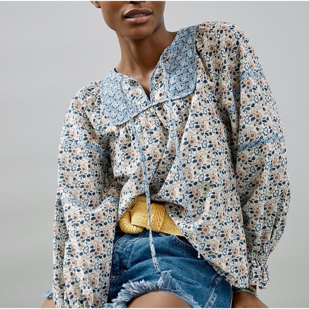 Othilia Anthropologie Laura Peasant Blouse Floral Cottagecore Boho Sz XS